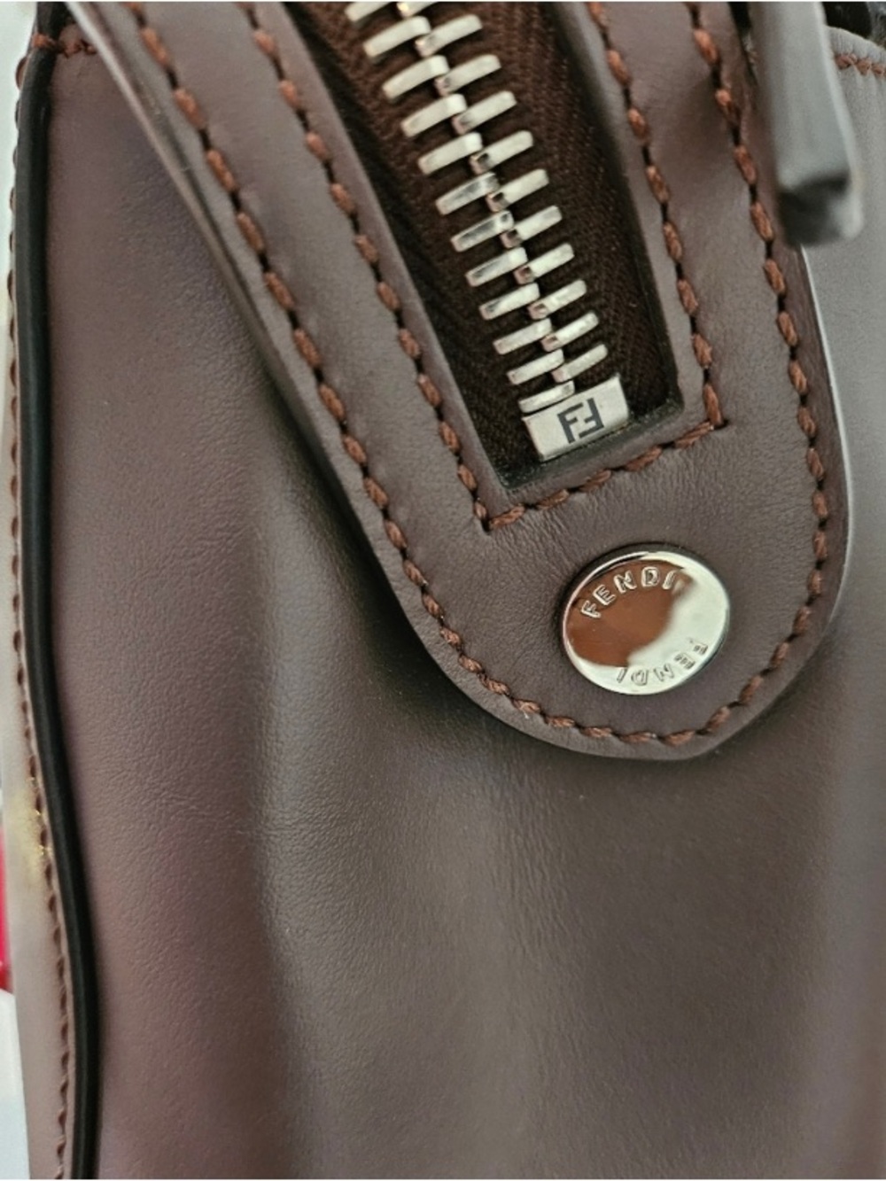 Fendi Authentic Brown Floral Studded Dotcom Leather Bag with Accents GC - Picture 6 of 9